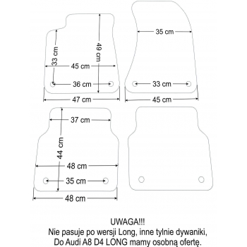 Audi A8 D4 2010-2017r. Dywaniki welurowe - PLATINUM - kolory do wyboru.