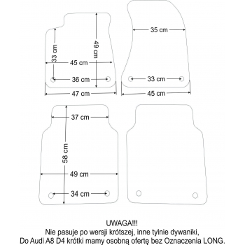 Audi A8 D4 Long 2010-2017r. Dywaniki welurowe - SILVER - kolory do wyboru.