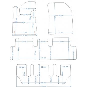 Citroen C4 Picasso (Grand Picasso) II 7os 2013-2018r. / C4 Spacetourer (Grand Spacetourer) 7 os od 2018r.  Dywaniki welurowe - SILVER - kolory do wybo